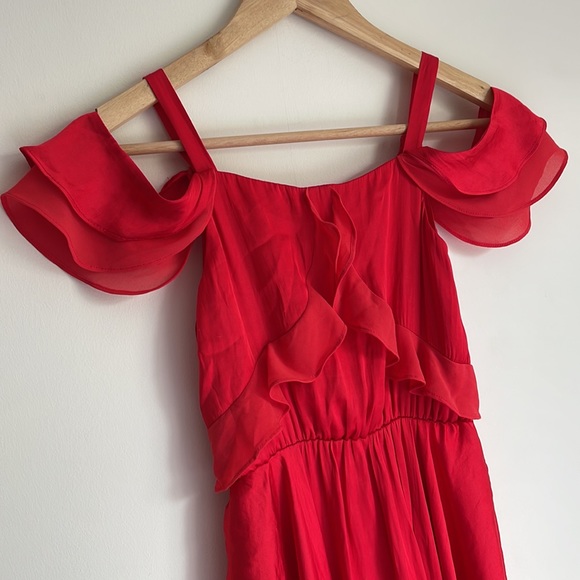 BARDOT JUNIOR | Red flounce high low off the shoulder dress - Picture 2 of 10